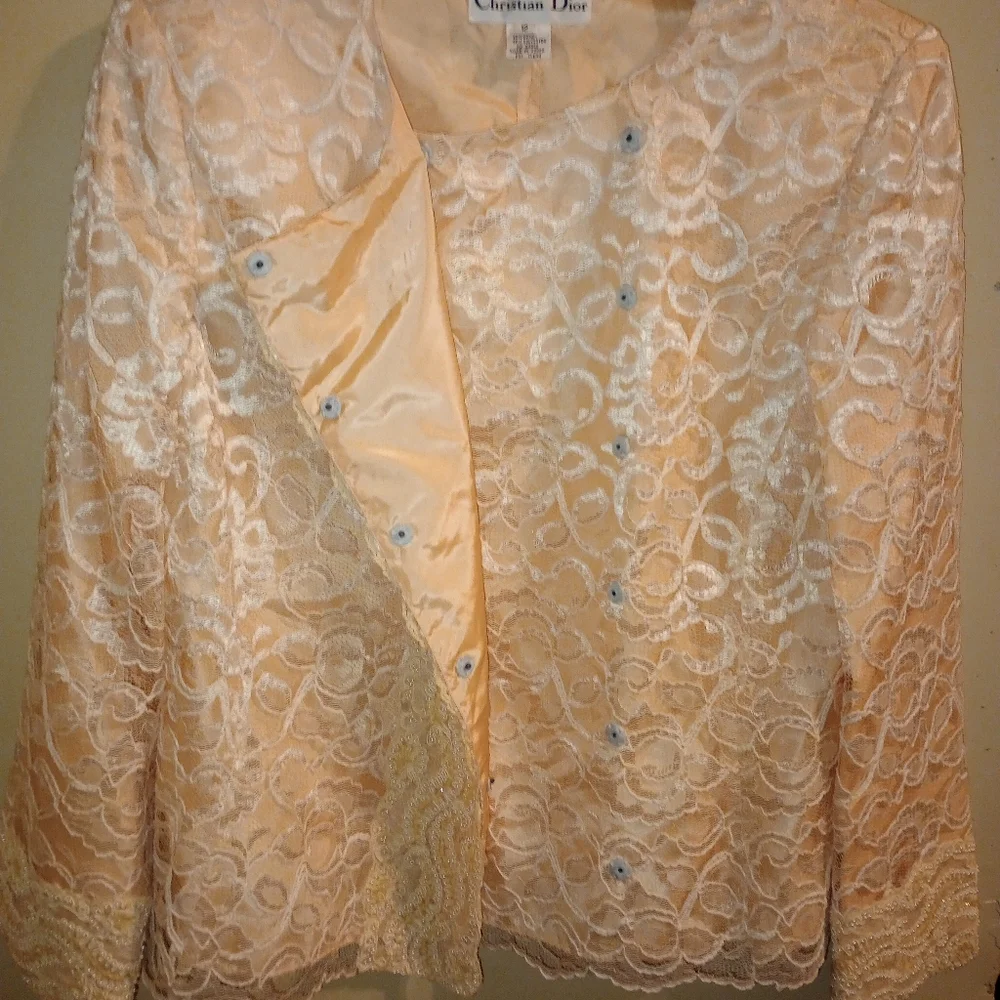 EUC Christian Dior Vintage 80s Lace Floral Jacket Women's Size 12
